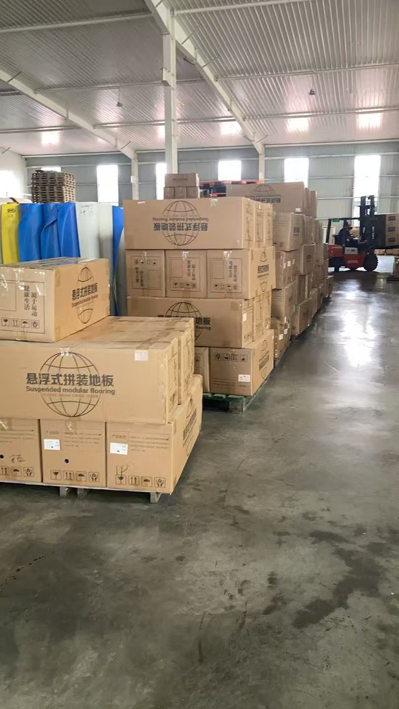 Cartons of interlocking flooring stored in the warehouse