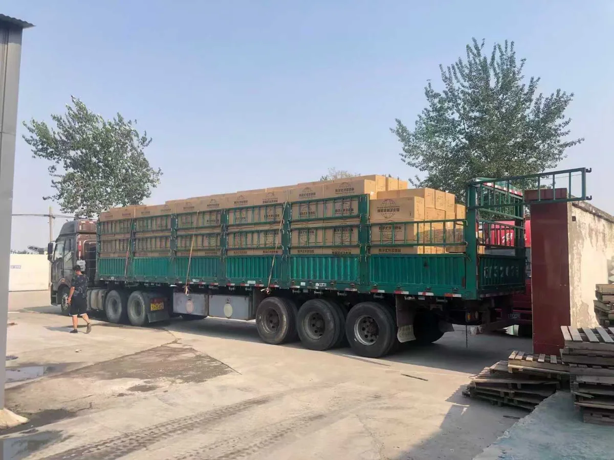 A truck loaded with cartons of interlocking flooring